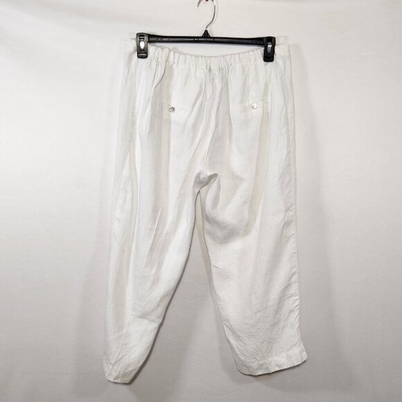 Vanity Made in Italy 100% Linen White Cropped Zip Button Front Pants Size 4XL - Picture 9 of 15